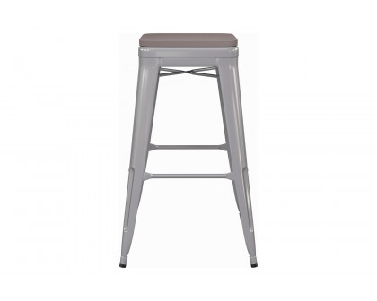 BLNK™ Cierra Commercial All-Weather Backless Indoor Bar Height Stools with Poly Resin Seats Set of 4 - Silver/Gray