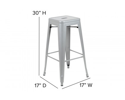 BLNK™ Cierra Commercial All-Weather Backless Indoor Bar Height Stools with Poly Resin Seats Set of 4 - Silver/Gray