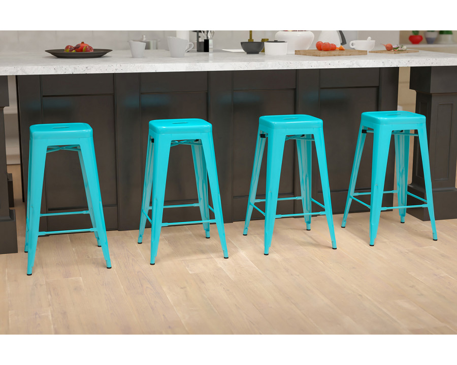 BLNK Cierra Metal Indoor Bar Stool Set of 4 - Teal