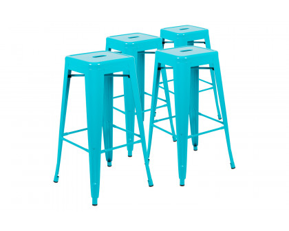 BLNK Cierra Metal Indoor Bar Stool Set of 4 - Teal