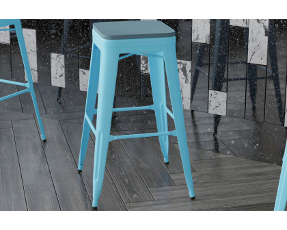 BLNK Cierra Commercial All-Weather Backless Indoor Bar Height Stools with Poly Resin Seats Set of 4 - Teal/Teal Blue