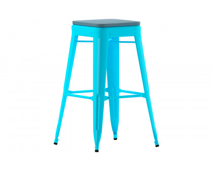 BLNK Cierra Commercial All-Weather Backless Indoor Bar Height Stools with Poly Resin Seats Set of 4 - Teal/Teal Blue