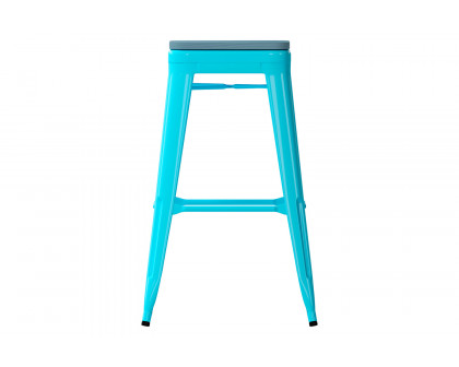 BLNK Cierra Commercial All-Weather Backless Indoor Bar Height Stools with Poly Resin Seats Set of 4 - Teal/Teal Blue