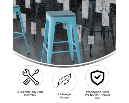 BLNK Cierra Commercial All-Weather Backless Indoor Bar Height Stools with Poly Resin Seats Set of 4 - Teal/Teal Blue