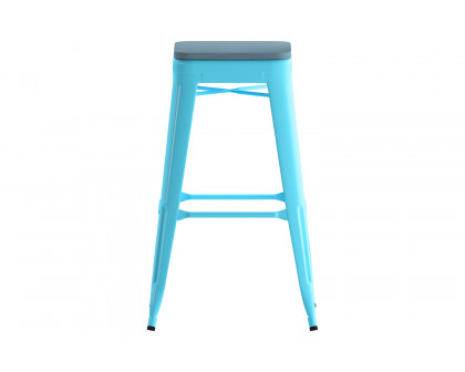 BLNK Cierra Commercial All-Weather Backless Indoor Bar Height Stools with Poly Resin Seats Set of 4 - Teal/Teal Blue