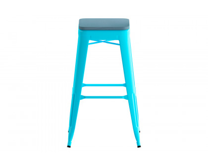 BLNK Cierra Commercial All-Weather Backless Indoor Bar Height Stools with Poly Resin Seats Set of 4 - Teal/Teal Blue