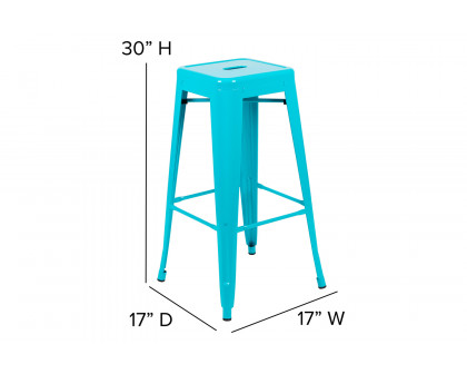 BLNK Cierra Commercial All-Weather Backless Indoor Bar Height Stools with Poly Resin Seats Set of 4 - Teal/Teal Blue