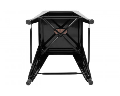 BLNK Cierra Metal Counter-Height Indoor Stackable Bar Stool with Wood Seat Set of 4 - Black