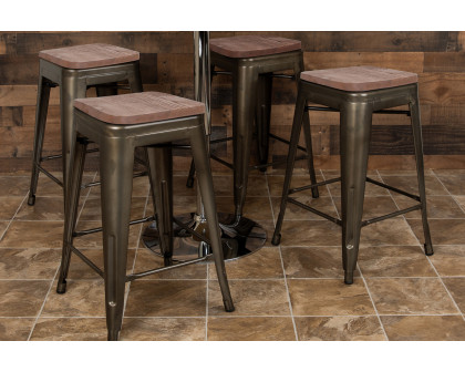 BLNK Cierra Metal Counter-Height Indoor Stackable Bar Stool with Wood Seat Set of 4