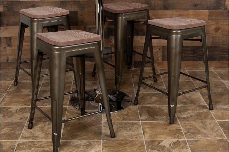 BLNK™ Cierra Metal Counter-Height Indoor Stackable Bar Stool with Wood Seat Set of 4 - Gray