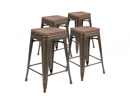 BLNK™ Cierra Metal Counter-Height Indoor Stackable Bar Stool with Wood Seat Set of 4 - Gray