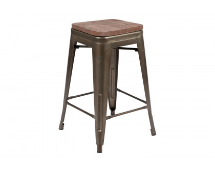 BLNK™ Cierra Metal Counter-Height Indoor Stackable Bar Stool with Wood Seat Set of 4 - Gray