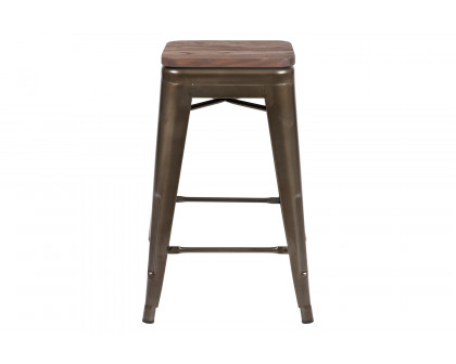 BLNK™ Cierra Metal Counter-Height Indoor Stackable Bar Stool with Wood Seat Set of 4 - Gray