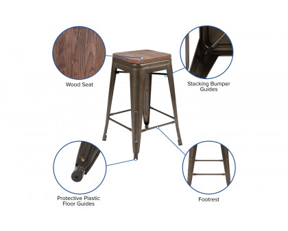 BLNK™ Cierra Metal Counter-Height Indoor Stackable Bar Stool with Wood Seat Set of 4 - Gray