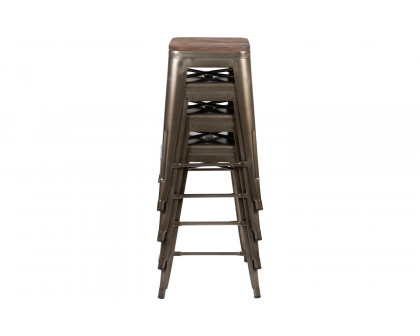 BLNK™ Cierra Metal Counter-Height Indoor Stackable Bar Stool with Wood Seat Set of 4 - Gray