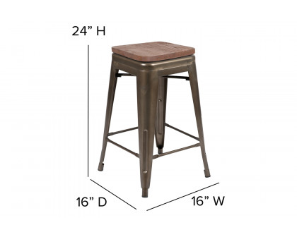 BLNK™ Cierra Metal Counter-Height Indoor Stackable Bar Stool with Wood Seat Set of 4 - Gray