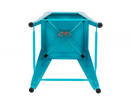 BLNK Cierra Metal Counter-Height Indoor Stackable Bar Stool with Wood Seat Set of 4 - Teal