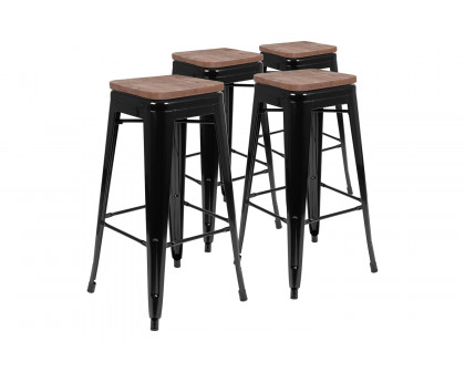 BLNK Cierra Metal Indoor Bar Stool with Wood Seat Set of 4 - Black