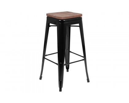 BLNK Cierra Metal Indoor Bar Stool with Wood Seat Set of 4 - Black