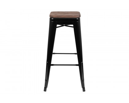 BLNK Cierra Metal Indoor Bar Stool with Wood Seat Set of 4 - Black