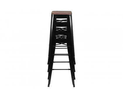 BLNK Cierra Metal Indoor Bar Stool with Wood Seat Set of 4 - Black