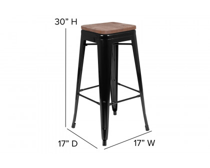 BLNK Cierra Metal Indoor Bar Stool with Wood Seat Set of 4 - Black