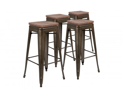 BLNK Cierra Metal Indoor Bar Stool with Wood Seat Set of 4 - Gun Metal Gray