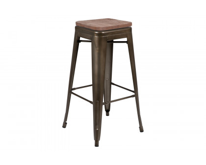 BLNK Cierra Metal Indoor Bar Stool with Wood Seat Set of 4 - Gun Metal Gray