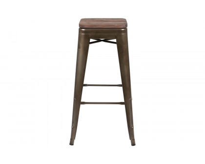 BLNK Cierra Metal Indoor Bar Stool with Wood Seat Set of 4 - Gun Metal Gray