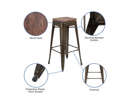 BLNK Cierra Metal Indoor Bar Stool with Wood Seat Set of 4 - Gun Metal Gray