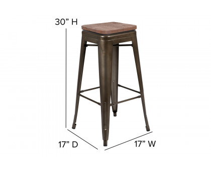 BLNK Cierra Metal Indoor Bar Stool with Wood Seat Set of 4 - Gun Metal Gray