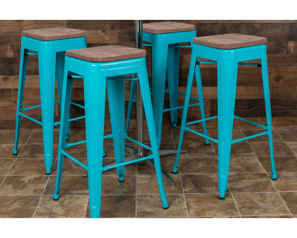 BLNK Cierra Metal Indoor Bar Stool with Wood Seat Set of 4