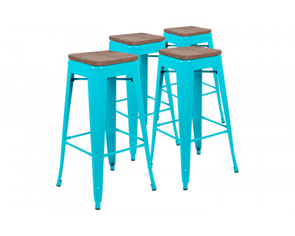 BLNK™ Cierra Metal Indoor Bar Stool with Wood Seat Set of 4 - Teal