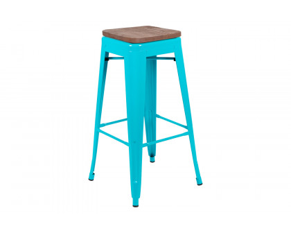 BLNK™ Cierra Metal Indoor Bar Stool with Wood Seat Set of 4 - Teal