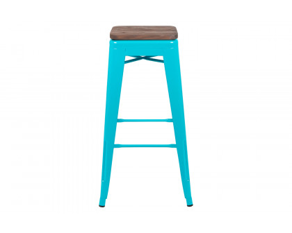 BLNK™ Cierra Metal Indoor Bar Stool with Wood Seat Set of 4 - Teal