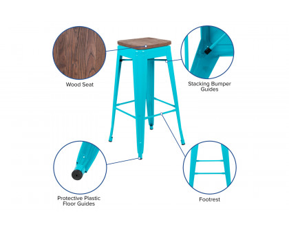 BLNK™ Cierra Metal Indoor Bar Stool with Wood Seat Set of 4 - Teal