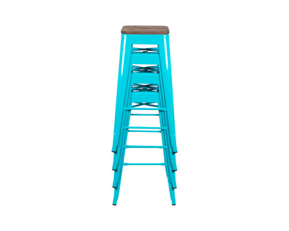 BLNK™ Cierra Metal Indoor Bar Stool with Wood Seat Set of 4 - Teal