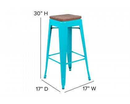 BLNK™ Cierra Metal Indoor Bar Stool with Wood Seat Set of 4 - Teal