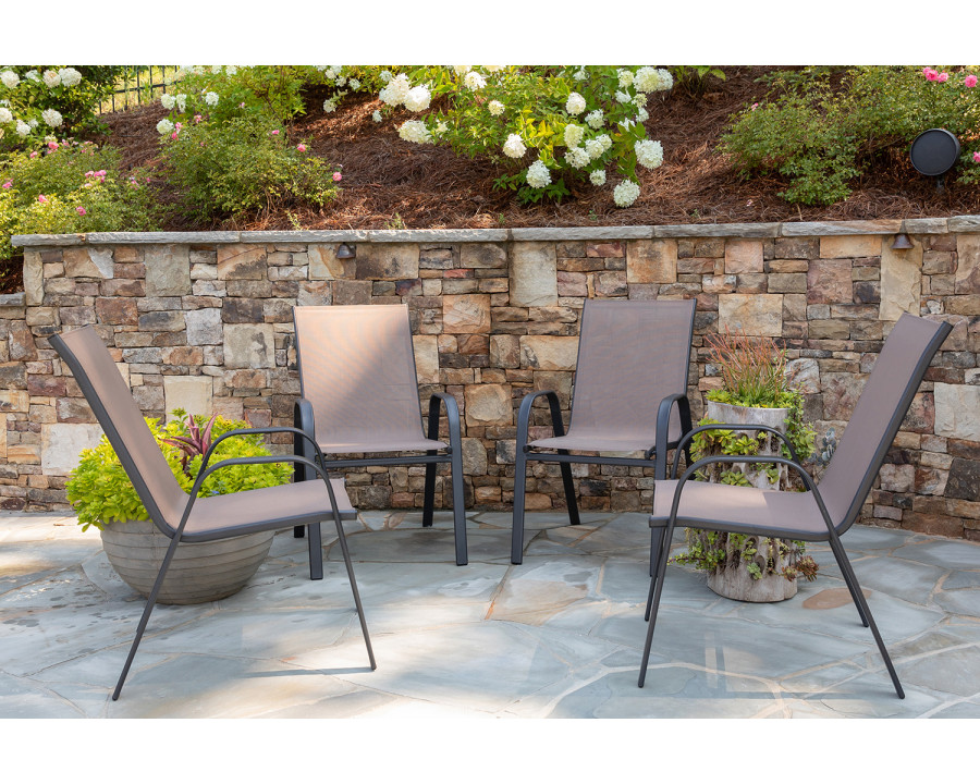 BLNK Brazos Outdoor Stack Chair with Flex Comfort Material and Metal Frame 4 Pack - Brown