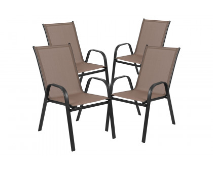 BLNK Brazos Outdoor Stack Chair with Flex Comfort Material and Metal Frame 4 Pack - Brown