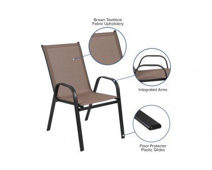 BLNK Brazos Outdoor Stack Chair with Flex Comfort Material and Metal Frame 4 Pack - Brown