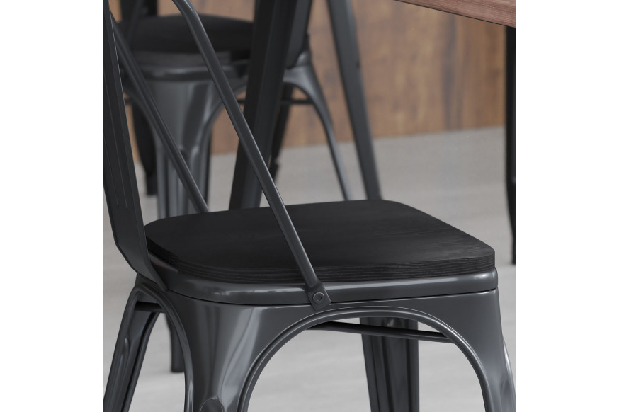 BLNK™ Perry Poly Resin Wood Seat with Rounded Edges for Colorful Metal Chairs and Stools Set of 4 - Black