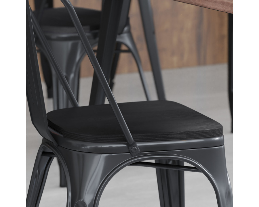 BLNK Perry Poly Resin Wood Seat with Rounded Edges for Colorful Metal Chairs and Stools Set of 4 - Black