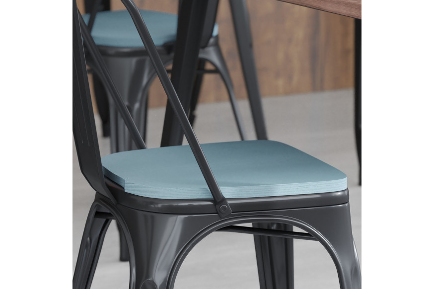 BLNK™ Perry Poly Resin Wood Seat with Rounded Edges for Colorful Metal Chairs and Stools Set of 4 - Teal/Blue