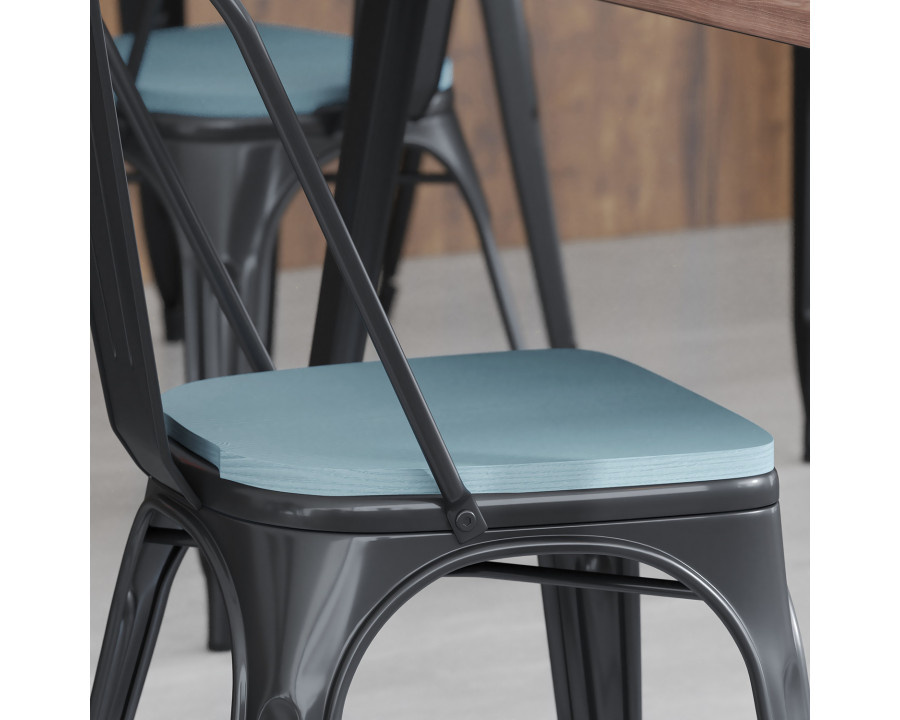 BLNK Perry Poly Resin Wood Seat with Rounded Edges for Colorful Metal Chairs and Stools Set of 4 - Teal/Blue