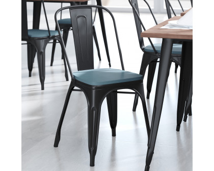 BLNK™ Perry Poly Resin Wood Seat with Rounded Edges for Colorful Metal Chairs and Stools Set of 4 - Teal/Blue