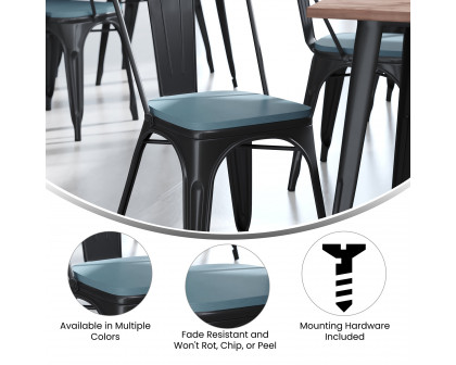 BLNK™ Perry Poly Resin Wood Seat with Rounded Edges for Colorful Metal Chairs and Stools Set of 4 - Teal/Blue