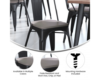 BLNK™ Perry Poly Resin Wood Seat with Rounded Edges for Colorful Metal Chairs and Stools Set of 4 - Gray