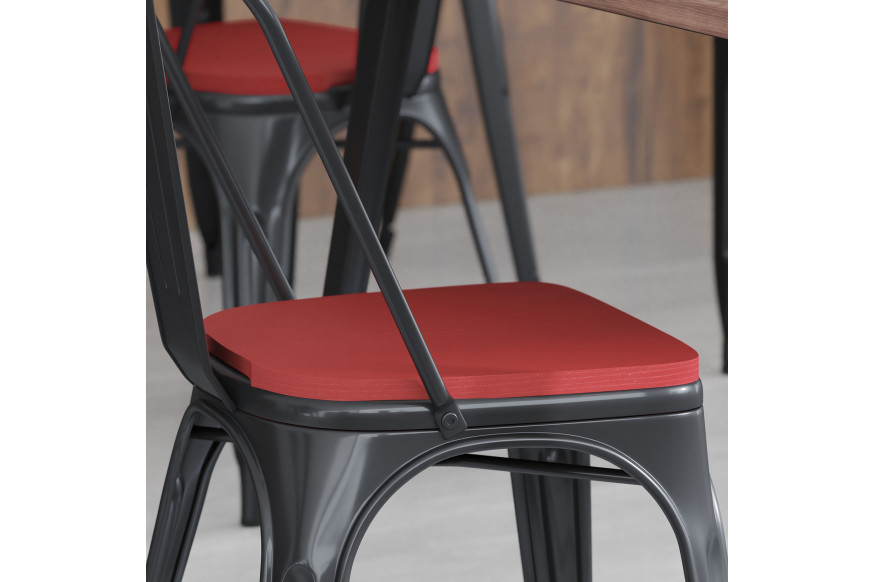 BLNK™ Perry Poly Resin Wood Seat with Rounded Edges for Colorful Metal Chairs and Stools Set of 4 - Red