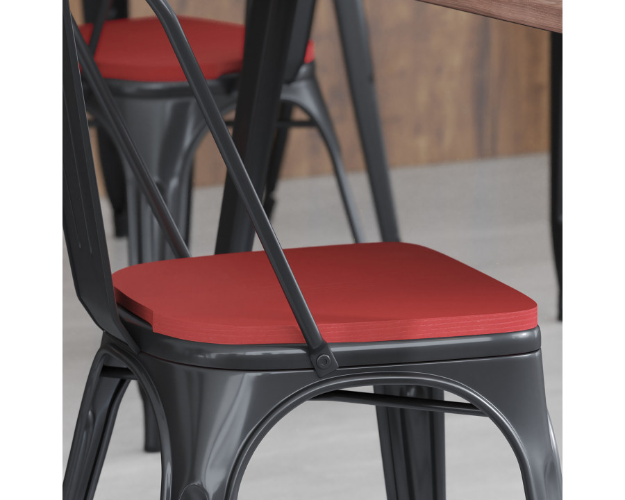 BLNK Perry Poly Resin Wood Seat with Rounded Edges for Colorful Metal Chairs and Stools Set of 4 - Red